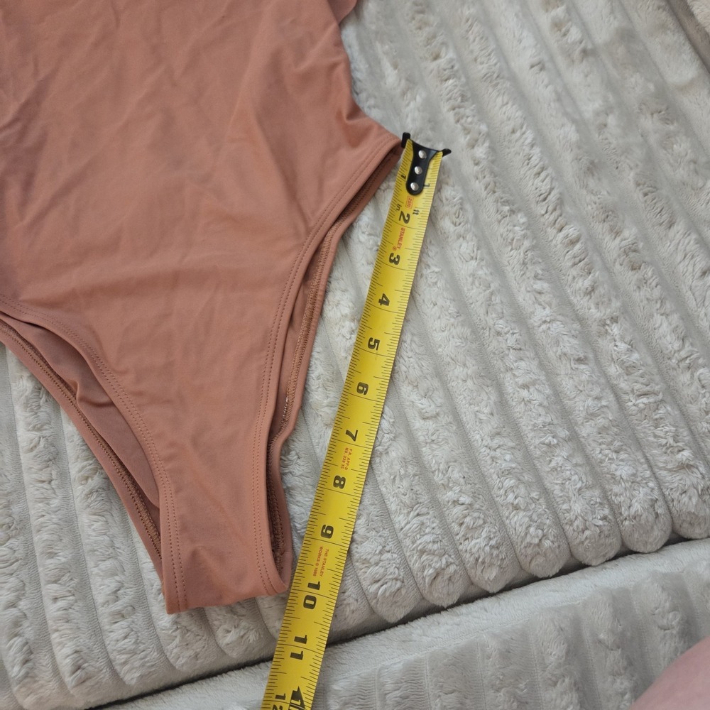 Aerie Ruffle Shoulder Deep V One Piece Swimsuit Coral Terracotta Orange XS - Picture 3 of 10